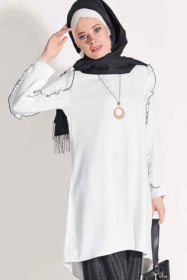 Vêtements hijab  RUFFLE DETAILED TUNIC 162310 - TRENDTESETTÜR