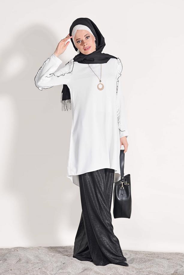 Vêtements hijab  RUFFLE DETAILED TUNIC 162310 - TRENDTESETTÜR