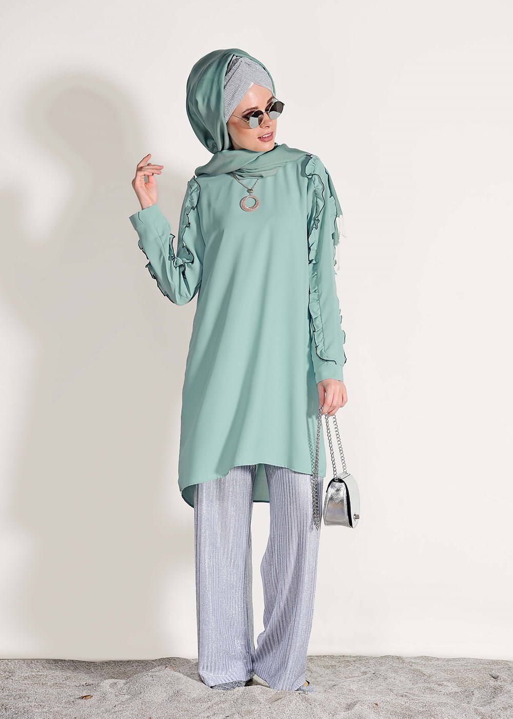 Hijab clothing GREEN RUFFLE DETAILED TUNIC 162310