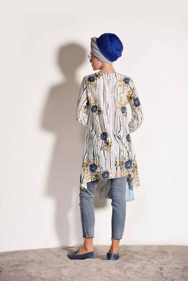 Tesettür giyim  T 3035-1 Pr Collection- Çiçek Desenli Tunik - TRENDTESETTÜR