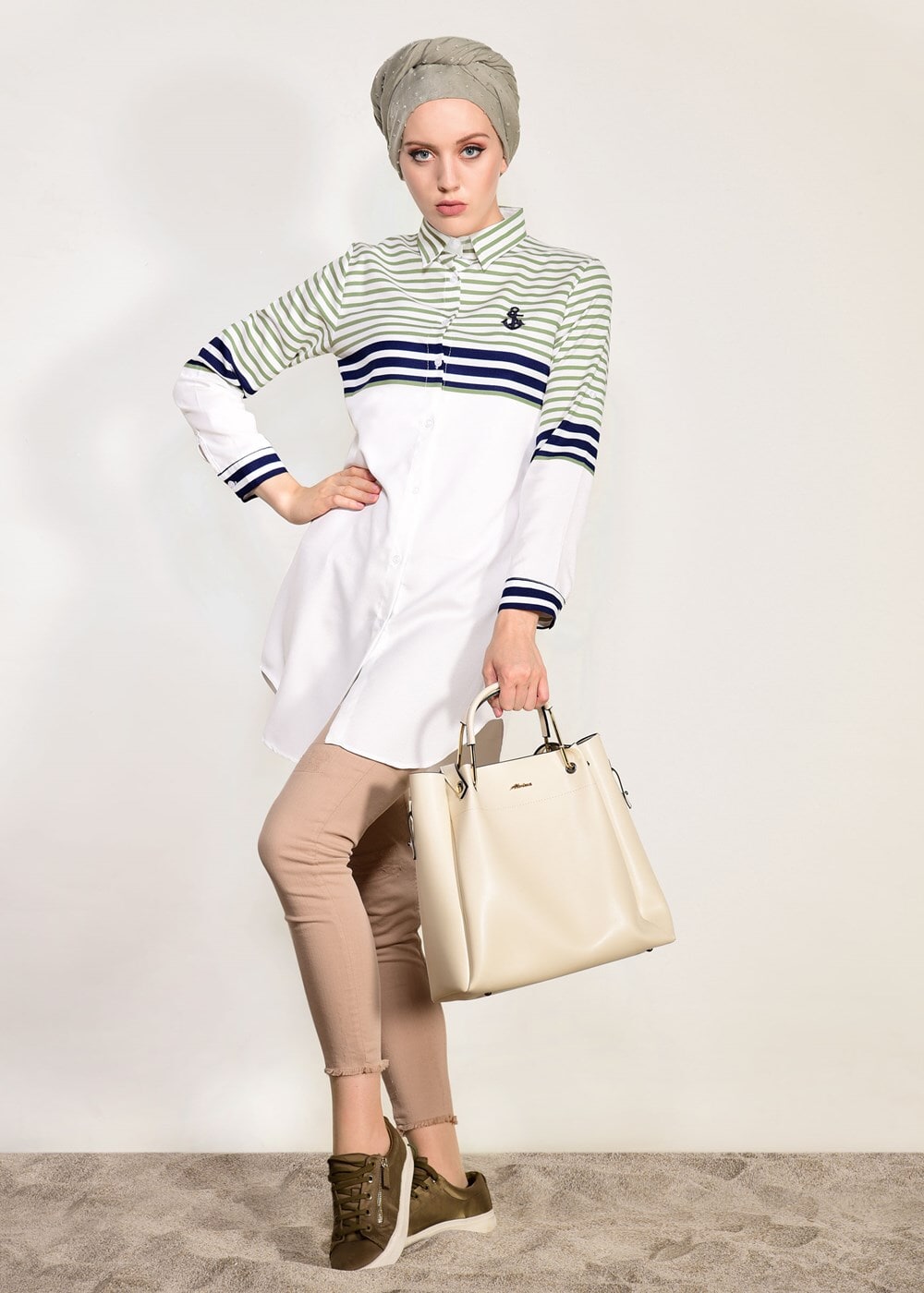 Vêtements hijab VERT TUNIQUE À RAYURES T 3809