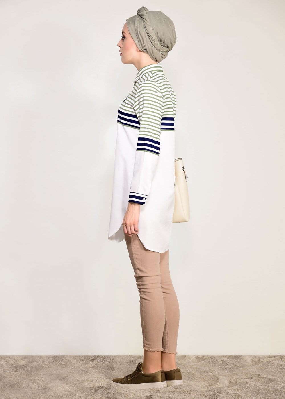 Vêtements hijab VERT TUNIQUE À RAYURES T 3809