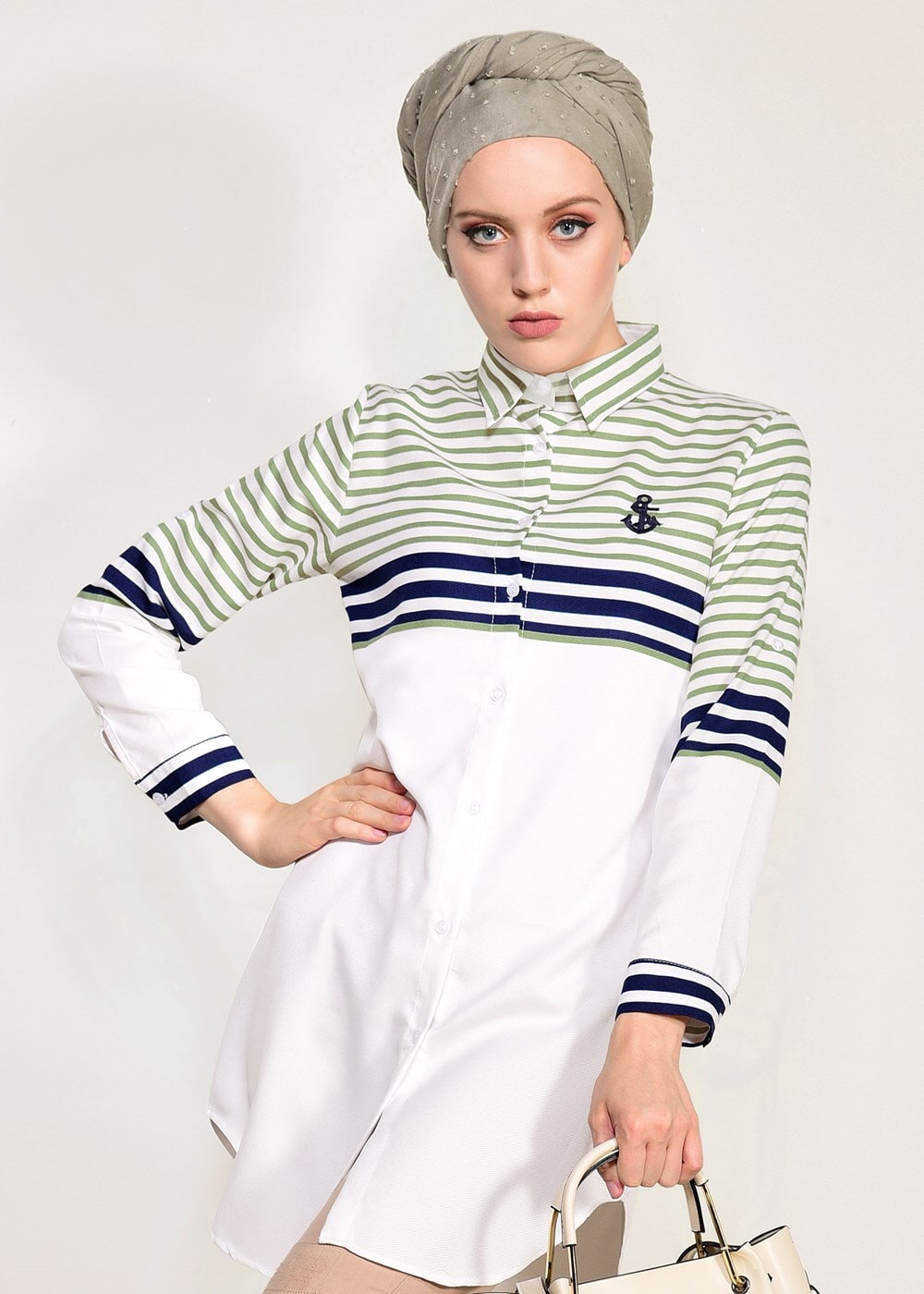 Vêtements hijab VERT TUNIQUE À RAYURES T 3809