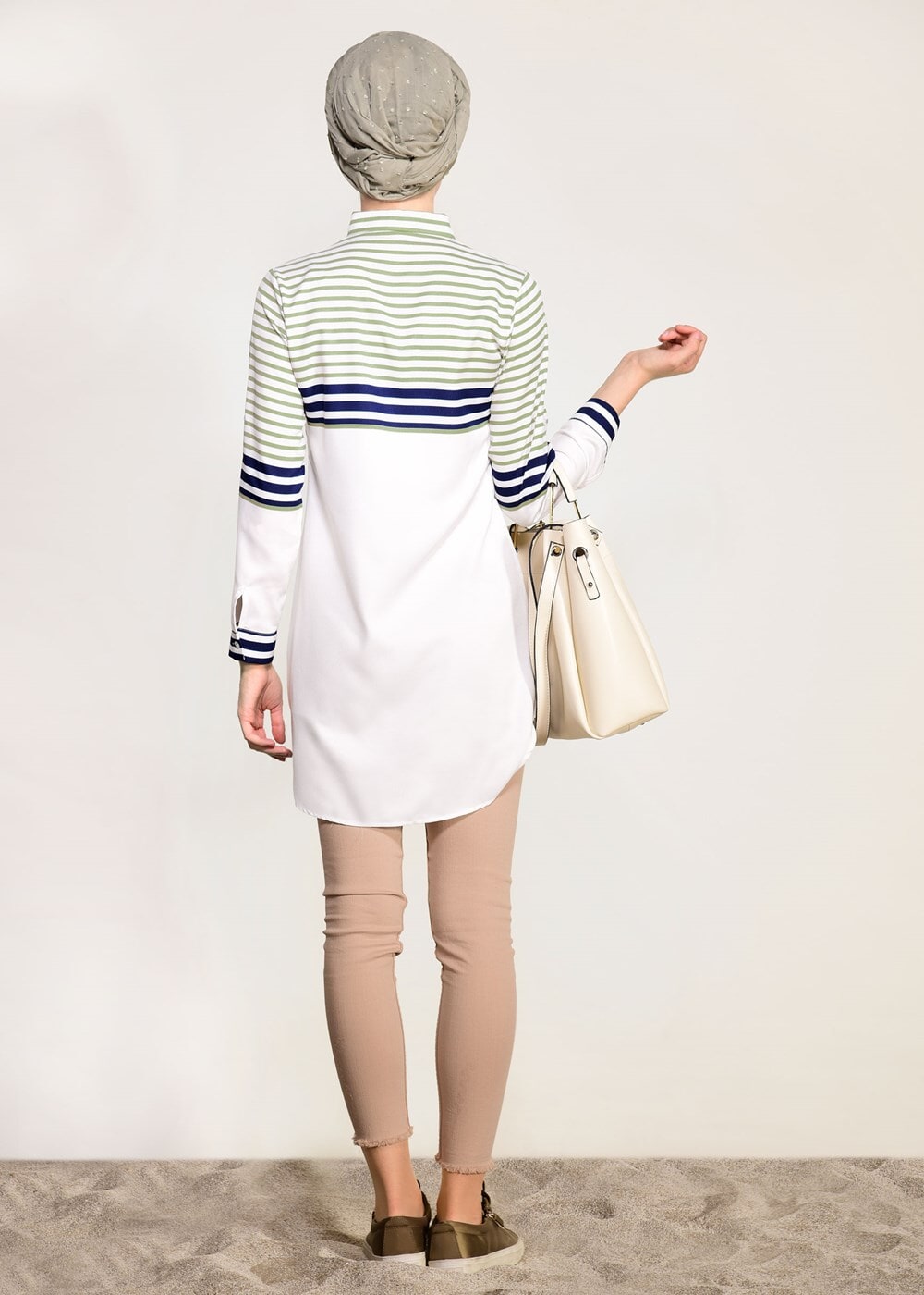 Vêtements hijab VERT TUNIQUE À RAYURES T 3809