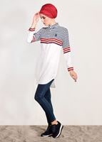 Hijab clothing NAVY BLUE STRIPE DETAIL TUNIC T 3809 