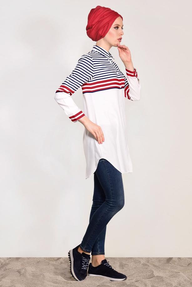 Vêtements hijab  STRIPE DETAIL TUNIC T 3809  - TRENDTESETTÜR