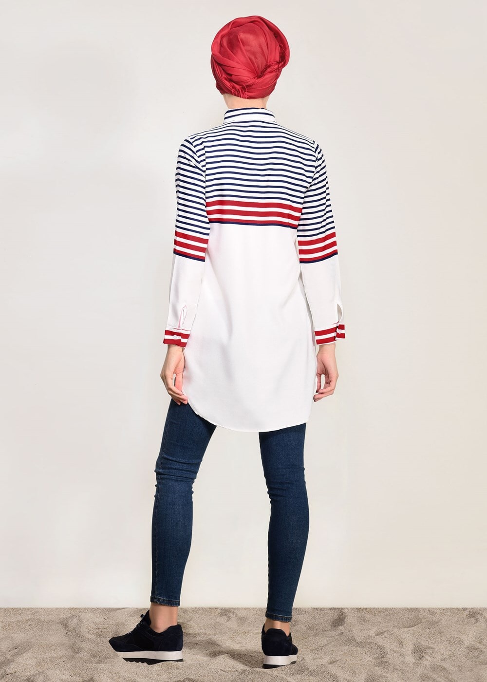 Hijab clothing NAVY BLUE STRIPE DETAIL TUNIC T 3809 
