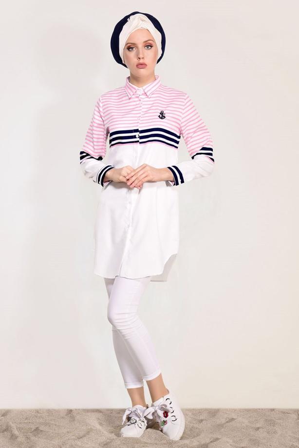 Vêtements hijab  STRIPE DETAIL TUNIC T 3809  - TRENDTESETTÜR