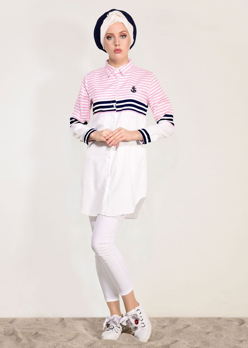 Hijab clothing PINK STRIPE DETAIL TUNIC T 3809 