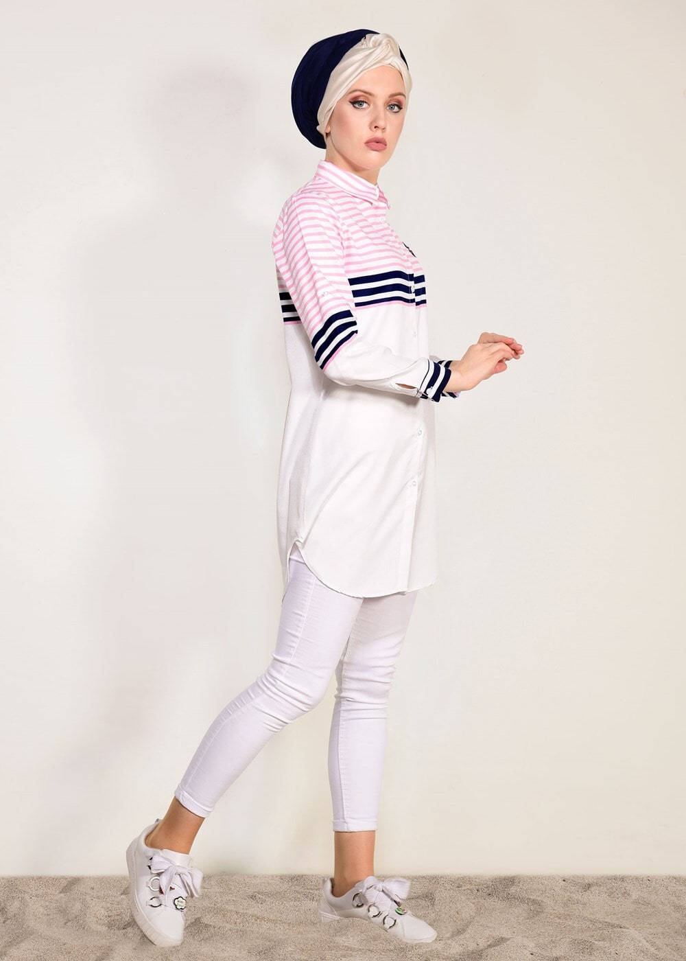 Hijab clothing PINK STRIPE DETAIL TUNIC T 3809 