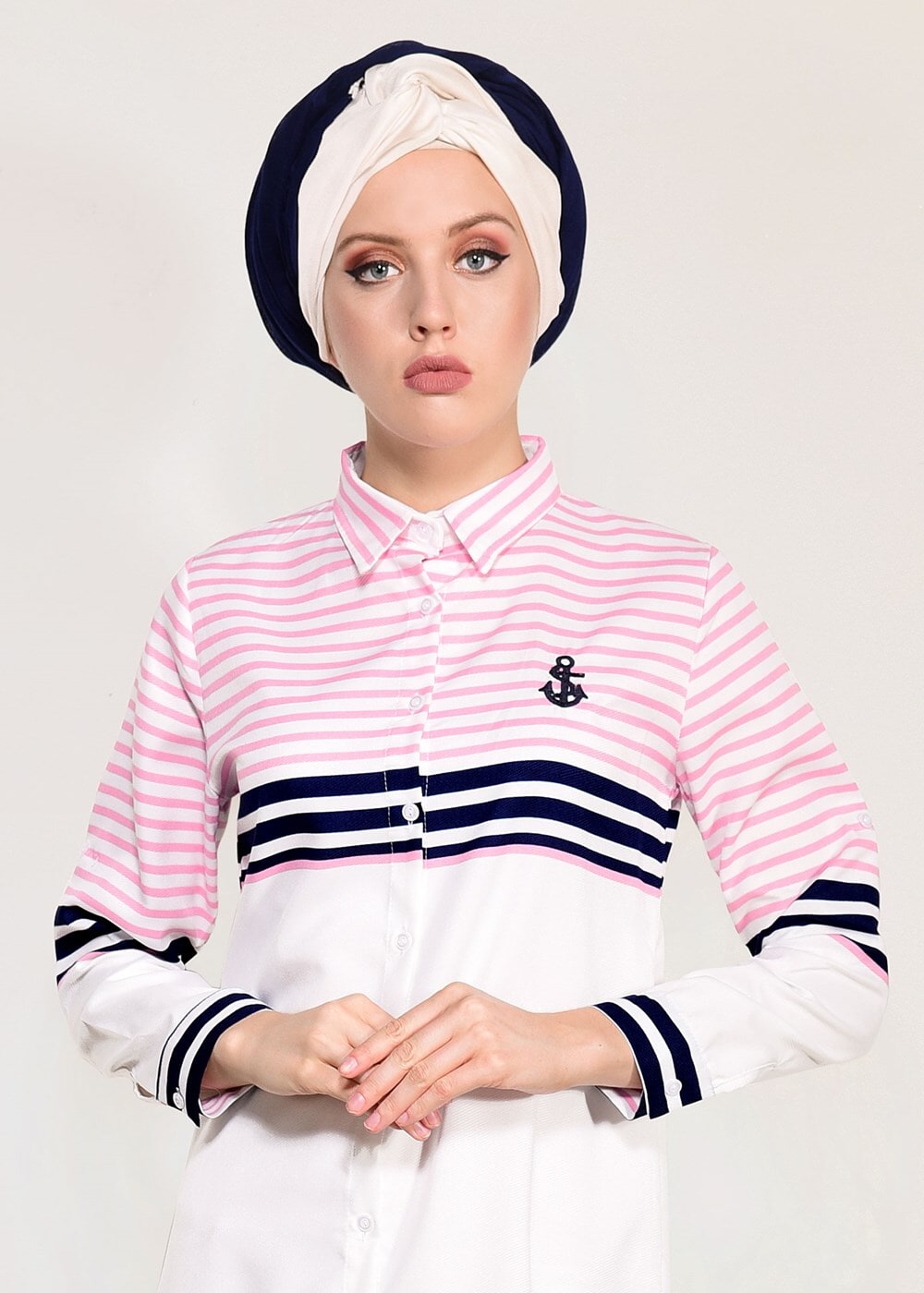 Hijab clothing PINK STRIPE DETAIL TUNIC T 3809 