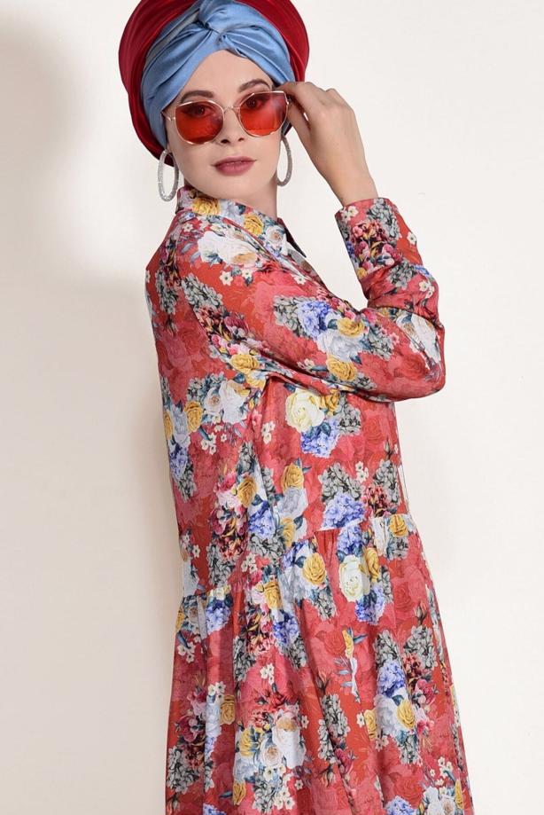 Tesettür giyim  T 4697-1 Mısra-Desenli Tunik - TRENDTESETTÜR