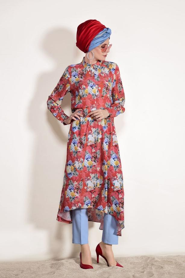 Tesettür giyim  T 4697-1 Mısra-Desenli Tunik - TRENDTESETTÜR