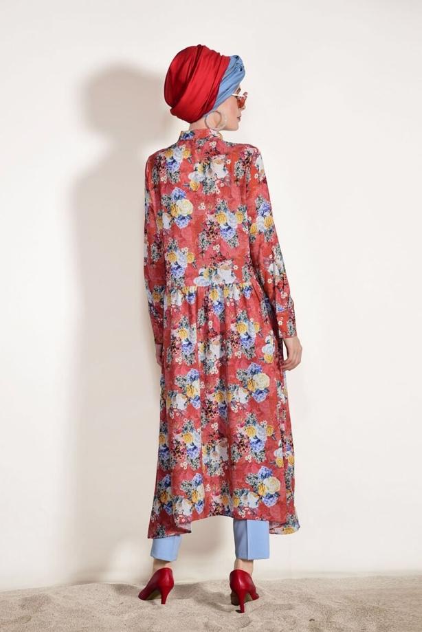 Tesettür giyim  T 4697-1 Mısra-Desenli Tunik - TRENDTESETTÜR