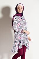 Tesettür giyim KREM T 5968-1 Mısra- Desenli Tunik
