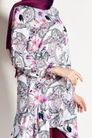 Tesettür giyim KREM T 5968-1 Mısra- Desenli Tunik
