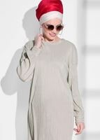 Tesettür giyim BEJ T 612310 Lafaba-Piliseli Tunik