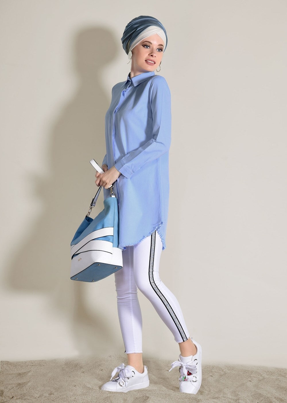 Vêtements hijab BLEU TUNIQUE DÉTAIL FRANGE 6365