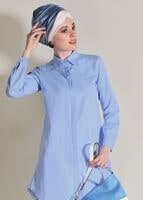 Vêtements hijab BLEU TUNIQUE DÉTAIL FRANGE 6365