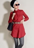 Hijab clothing RED FRINGE DETAIL TUNIC 6365 