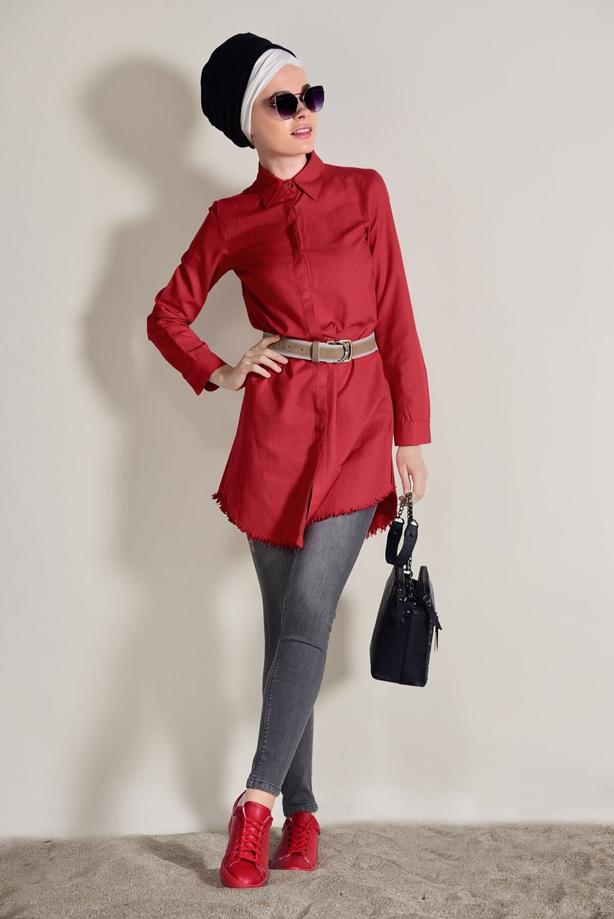 Vêtements hijab  FRINGE DETAIL TUNIC 6365  - TRENDTESETTÜR