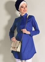 Vêtements hijab BLEU MARINE TUNIQUE DÉTAIL FRANGE 6365