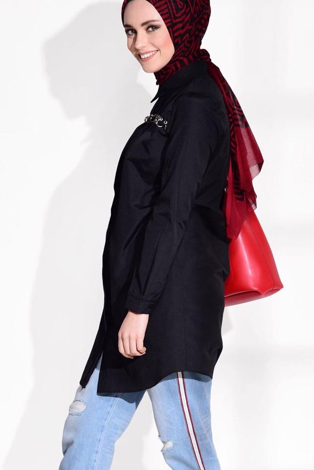 Tesettür giyim  KUŞGÖZÜ DETAYLI TUNİK 8878-1  - TRENDTESETTÜR