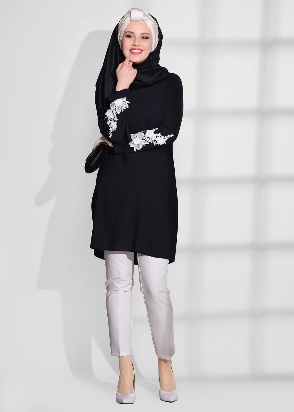 Hijab clothing BLACK FLOWER PRINTED TUNIC 891310 