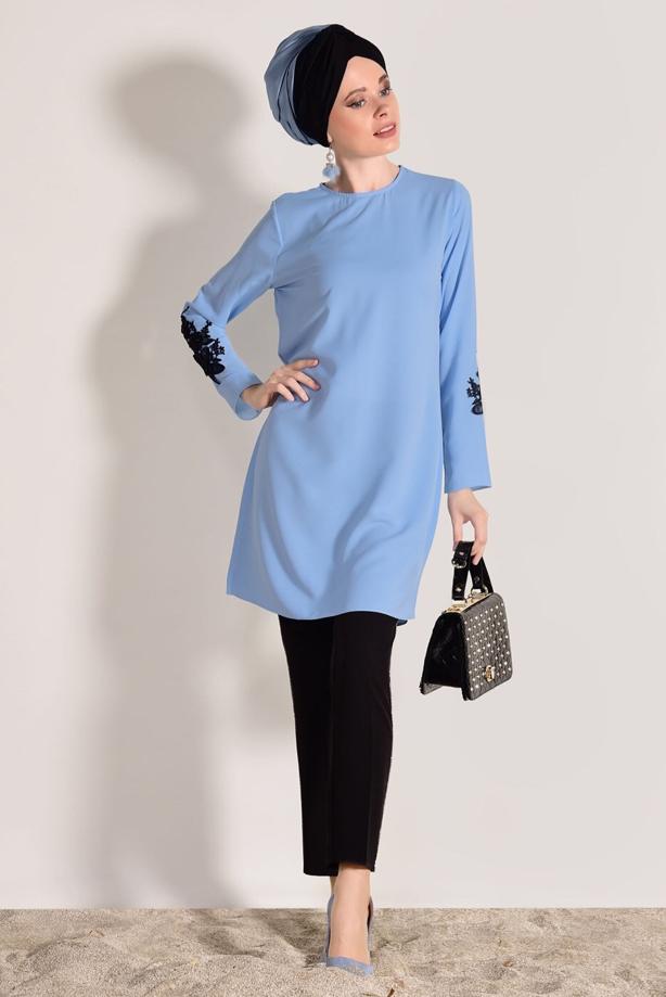 Vêtements hijab  FLOWER PRINTED TUNIC 891310  - TRENDTESETTÜR