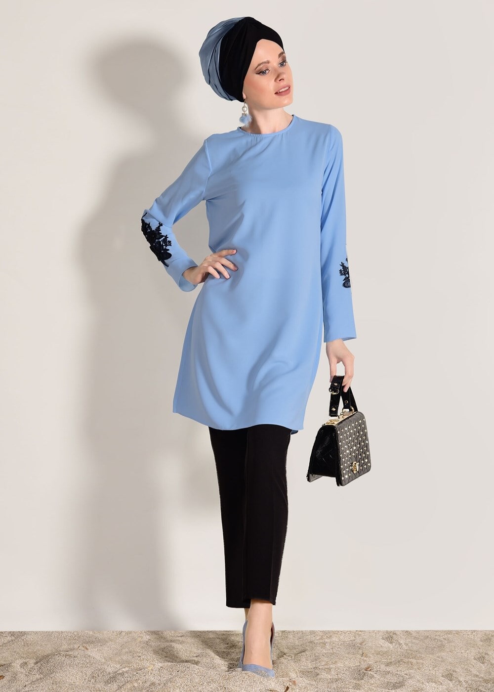 Vêtements hijab BLEU TUNIQUE IMPRIMÉ FLEURS 891310