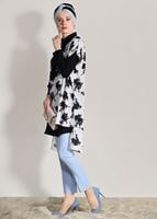 Tesettür giyim SİYAH T 9785-1 Asmiray- 2&prime;li Desenli Tunik