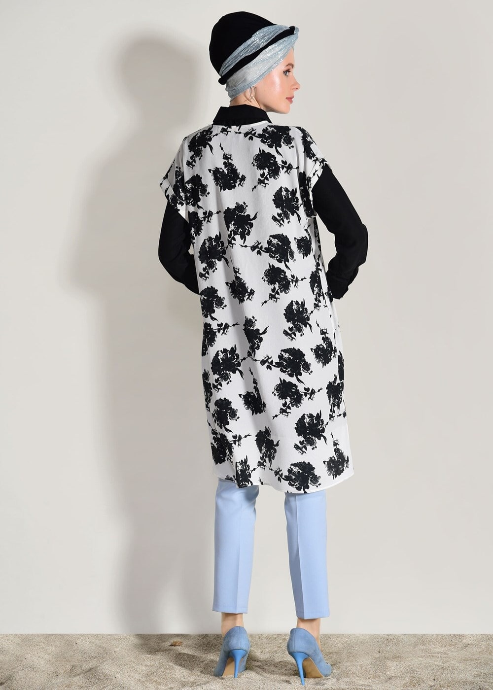 Tesettür giyim SİYAH T 9785-1 Asmiray- 2&prime;li Desenli Tunik
