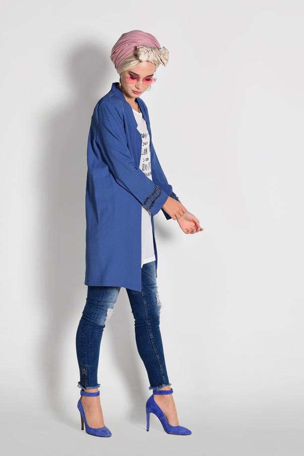 Tesettür giyim  BASKILI CEKETİ İŞLEME DETAYLI 2′Lİ TUNİK 01951 - TRENDTESETTÜR