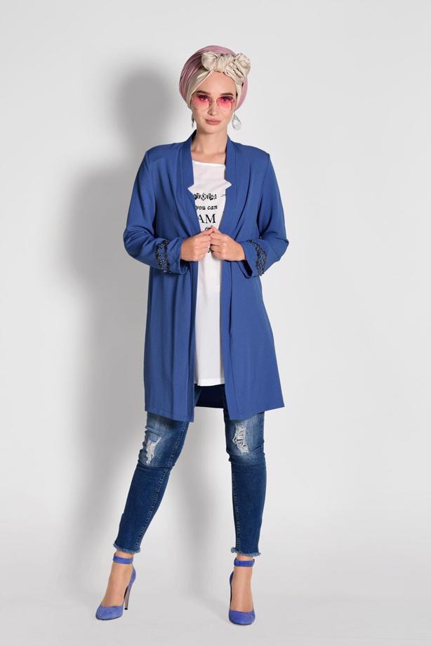 Tesettür giyim  BASKILI CEKETİ İŞLEME DETAYLI 2′Lİ TUNİK 01951 - TRENDTESETTÜR