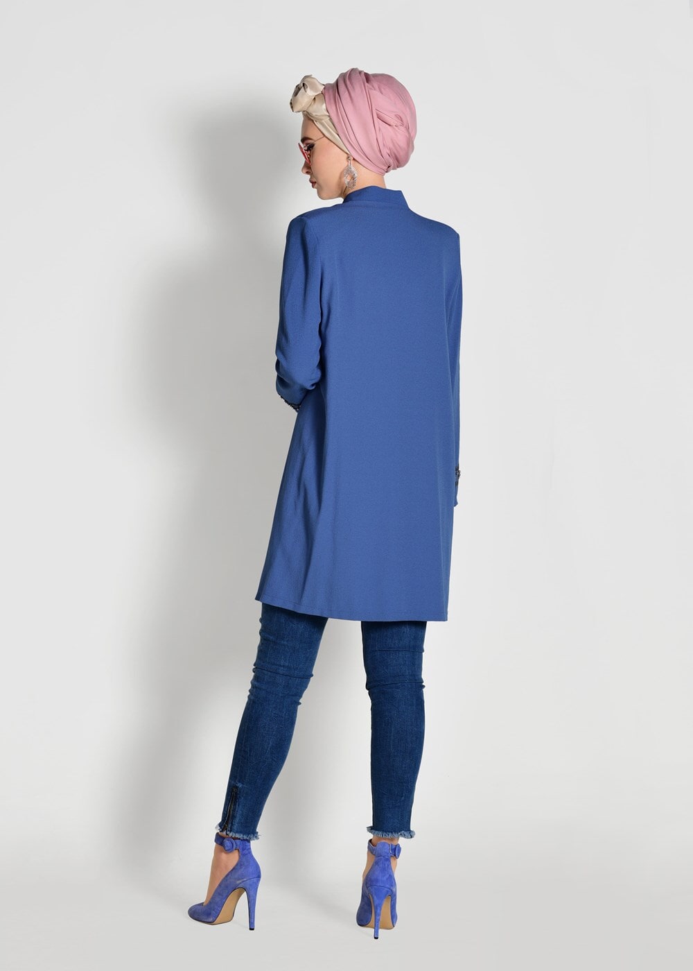 Tesettür giyim LACİVERT BASKILI CEKETİ İŞLEME DETAYLI 2′Lİ TUNİK 01951