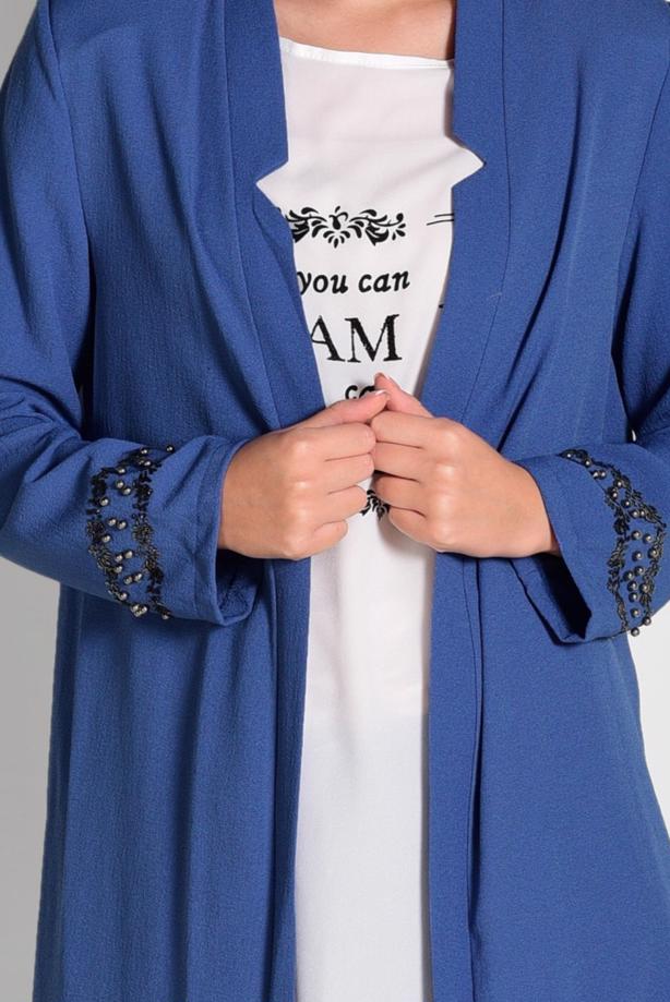 Tesettür giyim  BASKILI CEKETİ İŞLEME DETAYLI 2′Lİ TUNİK 01951 - TRENDTESETTÜR