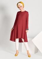 Tesettür giyim KIRMIZI BONCUK İŞLEMELİ ASİMETRİK KESİM TUNİK 02071