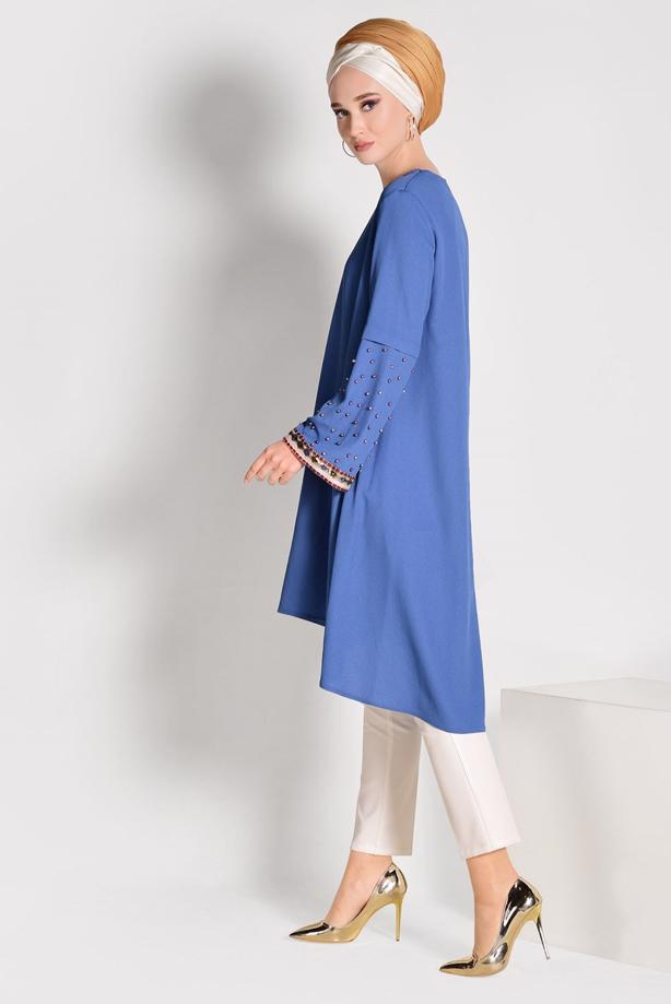 Tesettür giyim  BONCUK İŞLEMELİ ASİMETRİK KESİM TUNİK 02071 - TRENDTESETTÜR