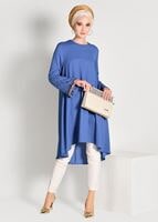 Tesettür giyim LACİVERT BONCUK İŞLEMELİ ASİMETRİK KESİM TUNİK 02071