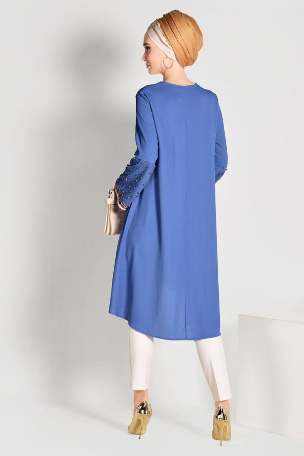 Tesettür giyim  BONCUK İŞLEMELİ ASİMETRİK KESİM TUNİK 02071 - TRENDTESETTÜR