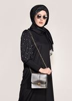 Tesettür giyim SİYAH T 02371 İkoll- Boncuk İşlemeli Uzun Tunik