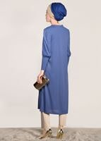 Tesettür giyim LACİVERT T 02371 İkoll- Boncuk İşlemeli Uzun Tunik