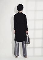 Tesettür giyim SİYAH T 02781 Elegance- Omuz Kısmı Güpür Detaylı Tunik