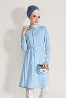 Tesettür giyim MAVİ T 02781 Elegance- Omuz Kısmı Güpür Detaylı Tunik