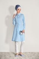 Tesettür giyim MAVİ T 02781 Elegance- Omuz Kısmı Güpür Detaylı Tunik