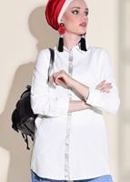 Tesettür giyim BEYAZ T 03031 H Fashion- Erkek Yaka Tunik