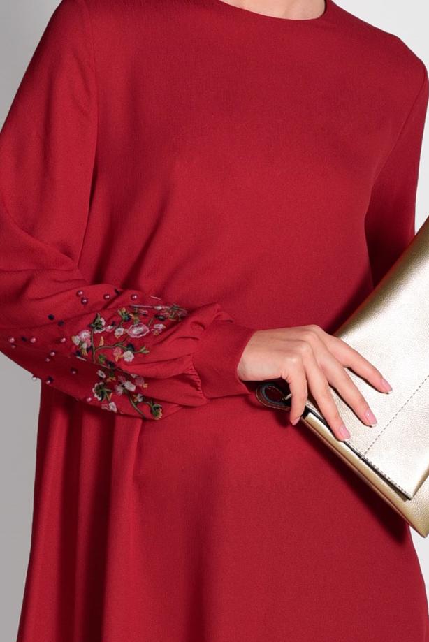 Tesettür giyim  NAKIŞ DETAYLI ASİMETRİK KESİM TUNİK 09071  - TRENDTESETTÜR