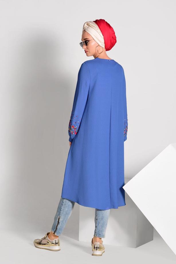 Tesettür giyim  NAKIŞ DETAYLI ASİMETRİK KESİM TUNİK 09071  - TRENDTESETTÜR