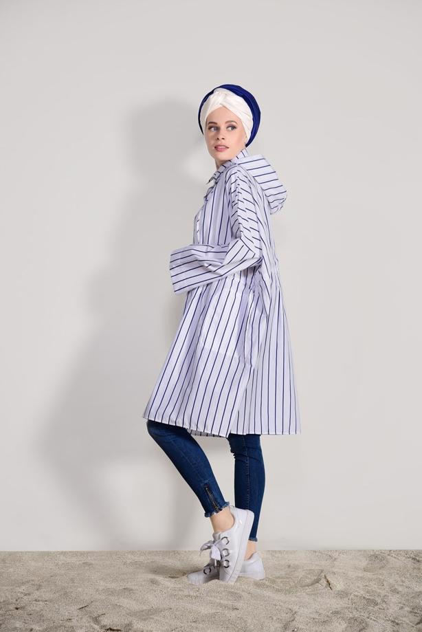 Tesettür giyim  T 11034  H Fashion-Bel Kısmı Lastik Detaylı Tunik - TRENDTESETTÜR