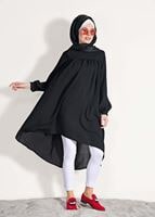 Tesettür giyim SİYAH ÖNÜ BÜZGÜLÜ TUNİK 11461